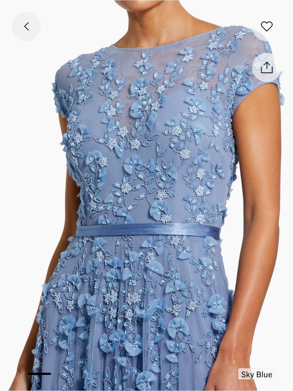 Mac Duggal Dusty Blue Floral Appliqué Maxi Gown